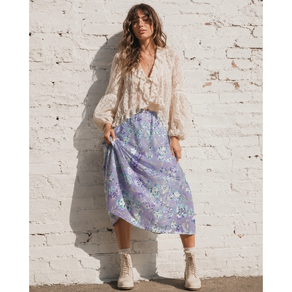 Vintage Appleseed's Purple‎ Floral Midi Skirt Cottagecore Fairycore PS